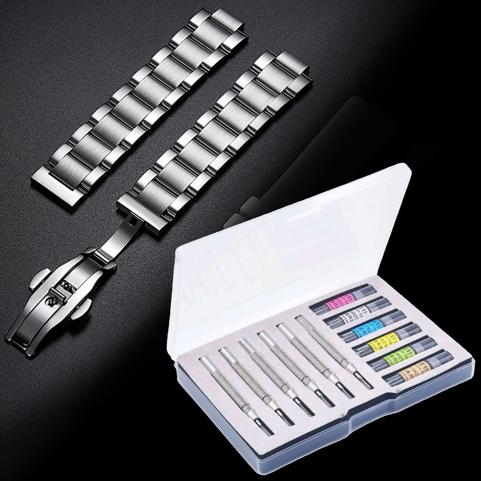 Práctico juego de herramientas premium para quitar correas de reloj de acero para reparaciones profesionales, herramienta de extracción de correas de reloj