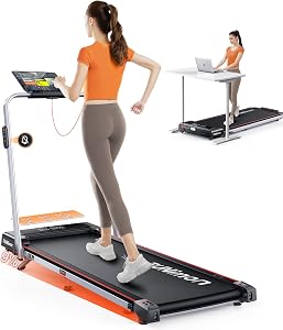 Tapis de Course, 6 en 1 Tapis de Marche Pliable Inclinable, Pente 9%, 12 km/h, 2.5HP, Tapis Roulant avec 2 Écrans LED, APP Intelligente, Deux Modes de Contrôle