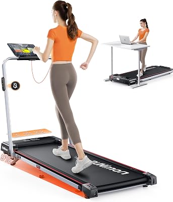 Tapis de Course, 6 en 1 Tapis de Marche Pliable Inclinable, Pente 9%, 12 km/h, 2.5HP, Tapis Roulant avec 2 Écrans LED, APP Intelligente, Deux Modes de Contrôle