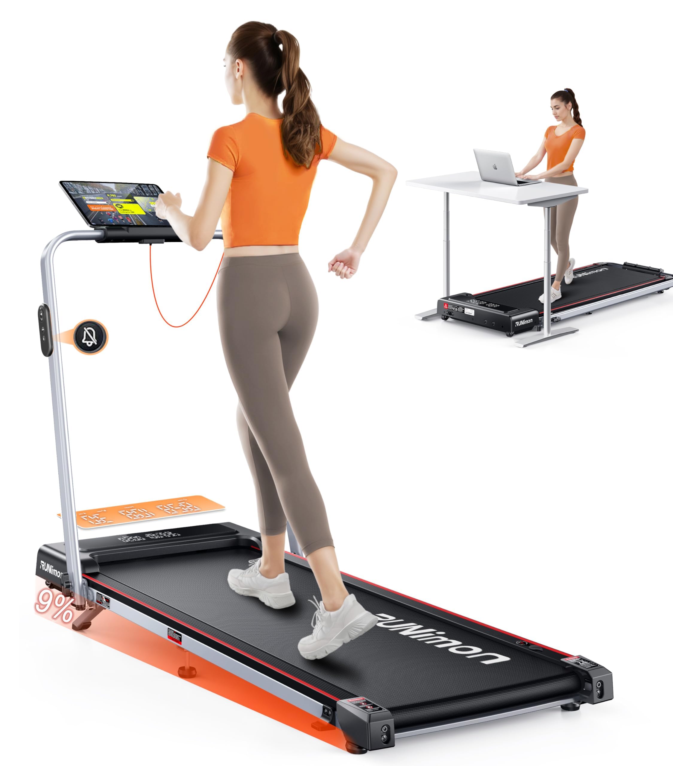 Tapis de Course 6 en 1 Pliable Inclinable, 12 km/h, 2.5HP, 2 Écrans LED, APP Intelligente