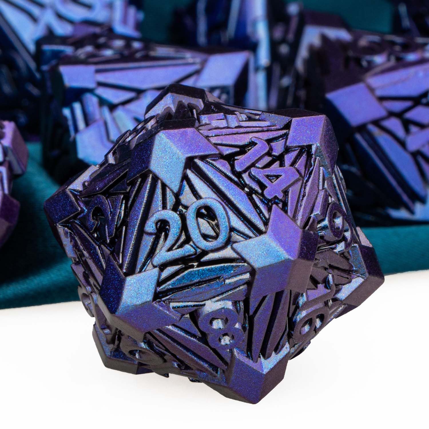 ARUOHHA DND Metal Dice Set Crystal Shards Dice with Gift Box, 7PCS Blue Polyhedral Dragons Dice RPG Role Playing Game Handmade 6 Sided Dungeons D and D Dice Set D20 D12 D10 D8 D6 D4