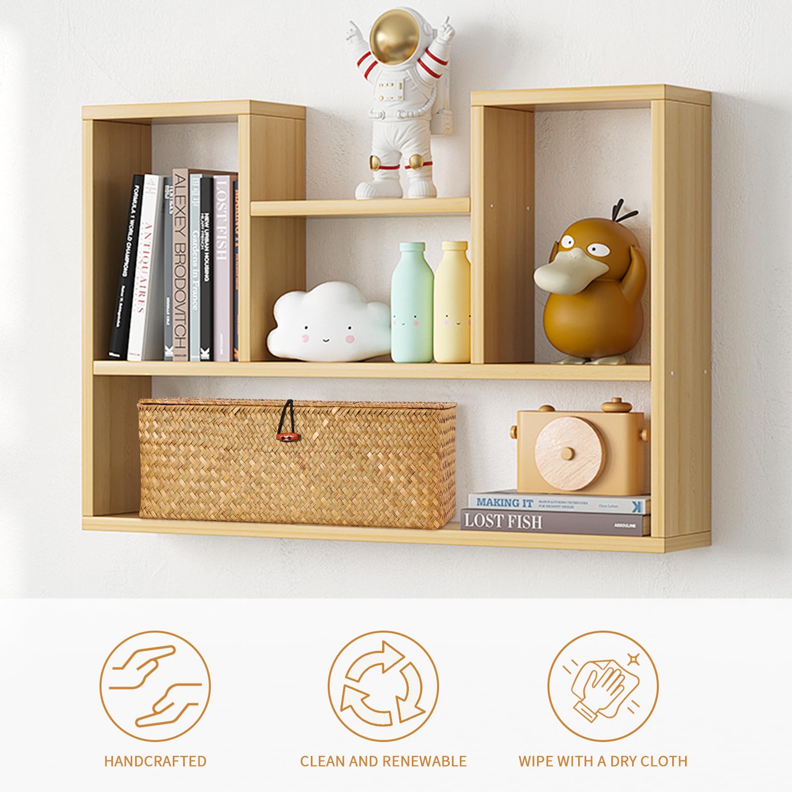 Moosky Canastas de mimbre con tapa, cesta de hierba marina para almacenamiento, cestas tejidas rectangulares, cajas de 3 secciones, organizador de decoración del hogar (natural, grande)