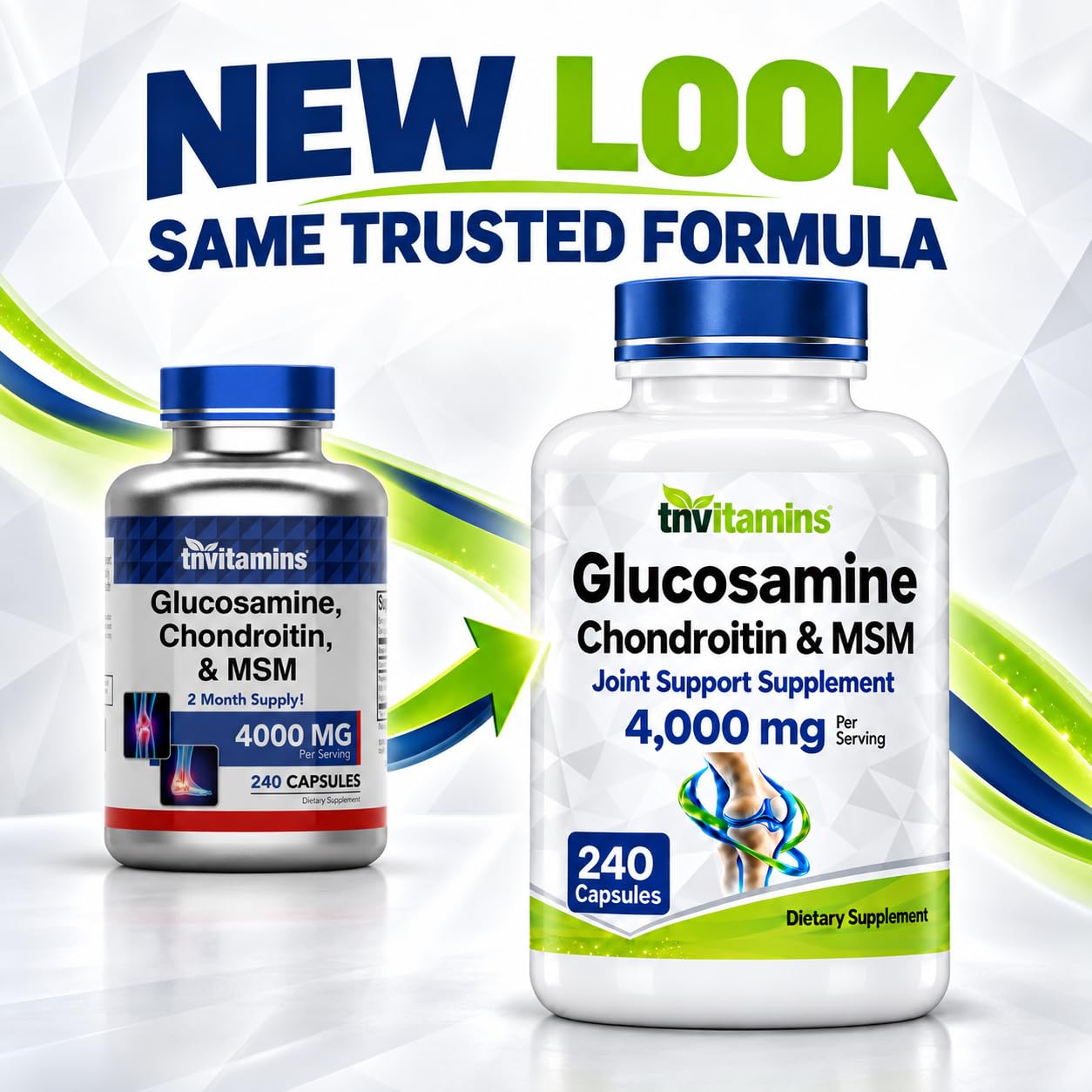 tnvitamins Glucosamine Chondroitin MSM, 240 Capsules, 4,000 mg Per Serving, Glucosamine Sulfate 2KCl, Joint Support Supplement for Men & Women — Amazon image 3