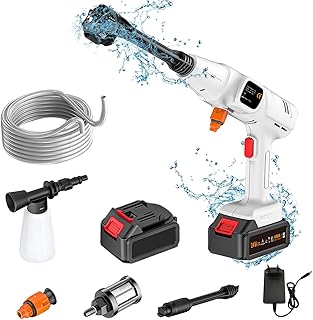 mewmewcat Lavador De Carros,Motor sem escova de cobre sem fio 5 em 1 lavadora de pressão sem fio de alta pressão pistola de água para carro gerador de espuma de água limpador de spray com bateria e