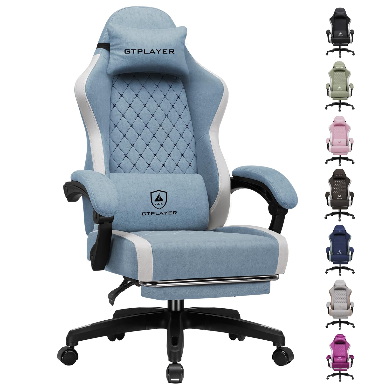 GTPLAYER Gaming Stuhl Ergonomischer, PC Stuhl Atmungsaktiver Stoff, Groß und Hoch Drehbarer Schreibtischstuhl mit Fußstütze,Verstellbare Lendenwirbelstütze und Kopfstütze,Schwarz