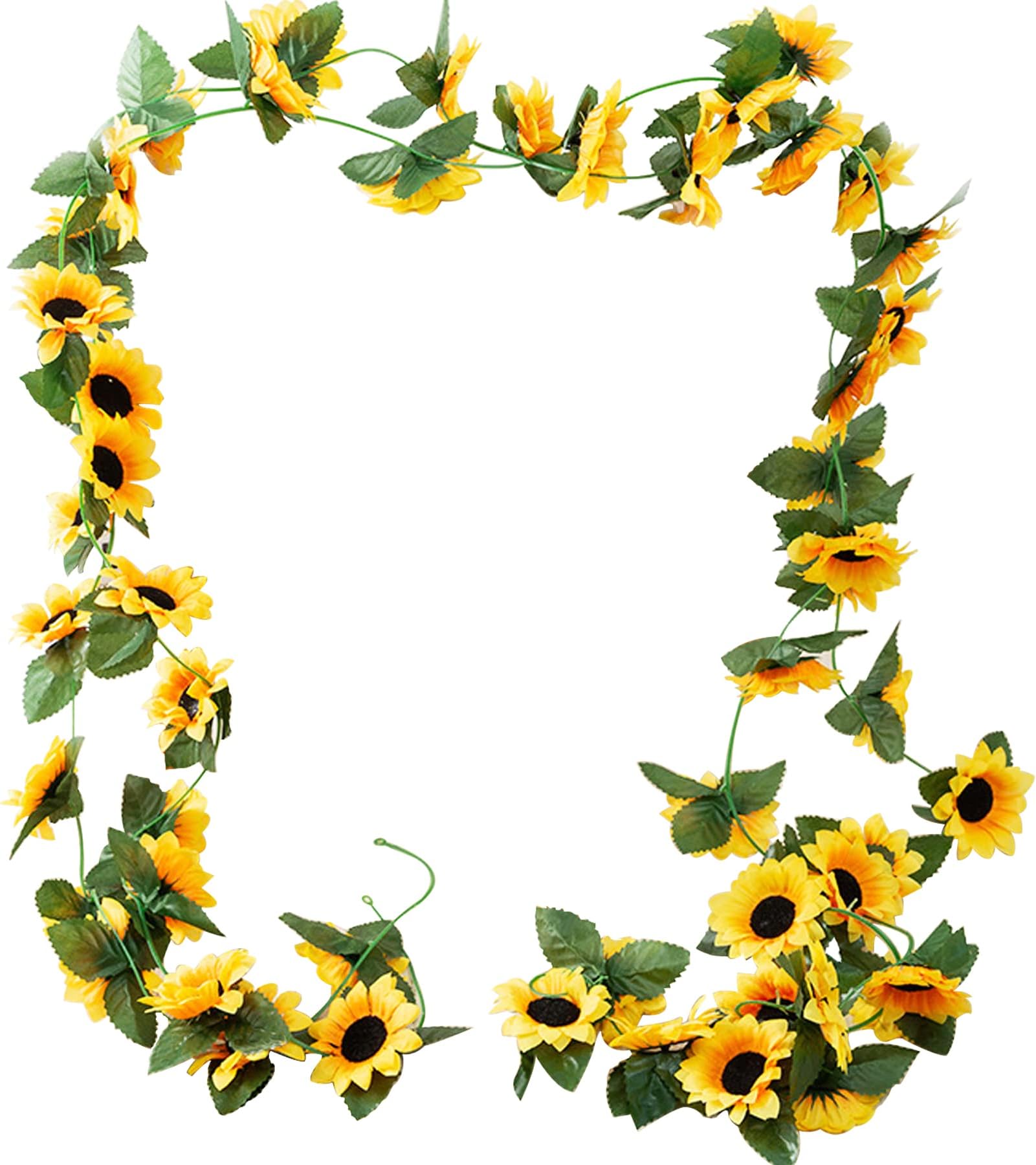 Woohome Artificial Sunflower Garland, 2 Pack Hanging Sunflower Garlands, Faux Flowers Fake Wall Hanging Plants Fake Silk Sunflower Vines Garland for DIY Wreath, Home Party Garden Decorate