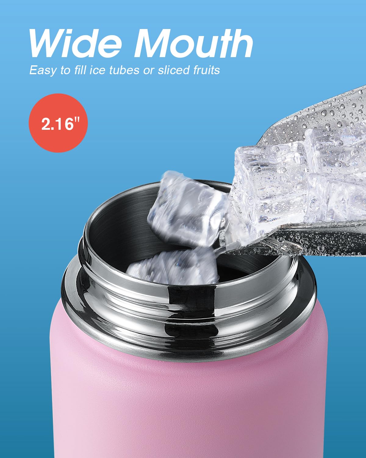 Coolflask Borraccia termica con cannuccia, in acciaio inox, con 3 coperchi, imboccatura larga, per sport o ufficio, senza BPA, mantiene il freddo fino a 48 ore o caldo fino a 24 ore, motivo