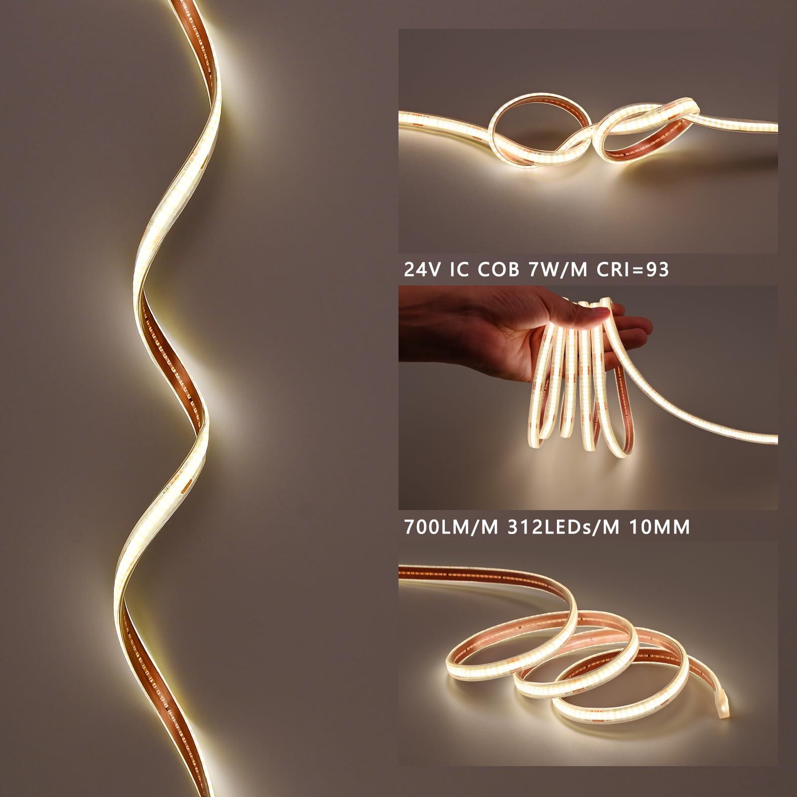 BENLUN Striscia LED COB 24V Esterno Impermeabile 20 Metri con Alimentatore | 4000K Bianco Naturale Kit Luci LED 7W/m 312LEDs/m CRI 93 senza Caduta di Tensione per Camera da letto, Cortile, Giardino