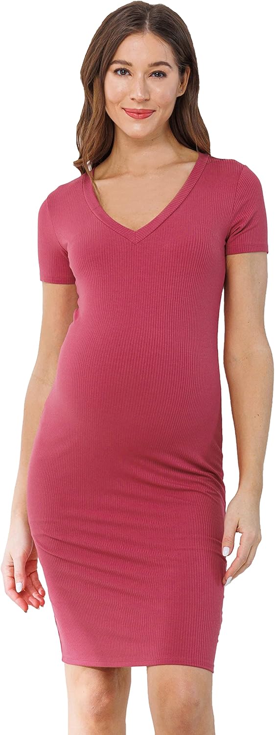 LaClef Women's Maternity Short Sleeve T-Shirt Rib Dress