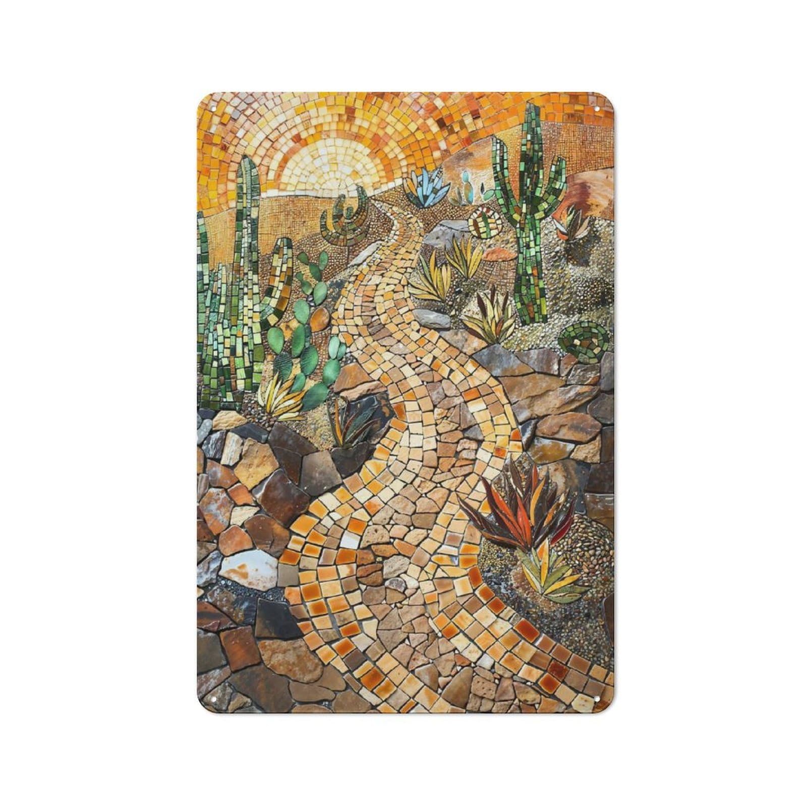 Junmoney Desert Journey Mosaic Art Rustic Metal Plaque 30X20cm For Dining Room Or Kitchen, A Housewarming Gift For Dining Room Decor Fans