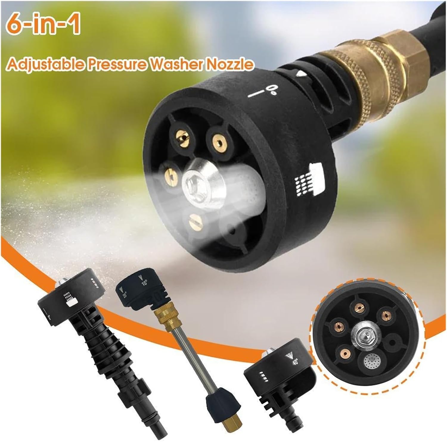 6-in-1 Adjustable Pressure Washer Nozzle 1/4inch High Gun Cordless Washer Nozzle Water Parts Hose Cleaner Kit Pressure Washer(4 pcs)