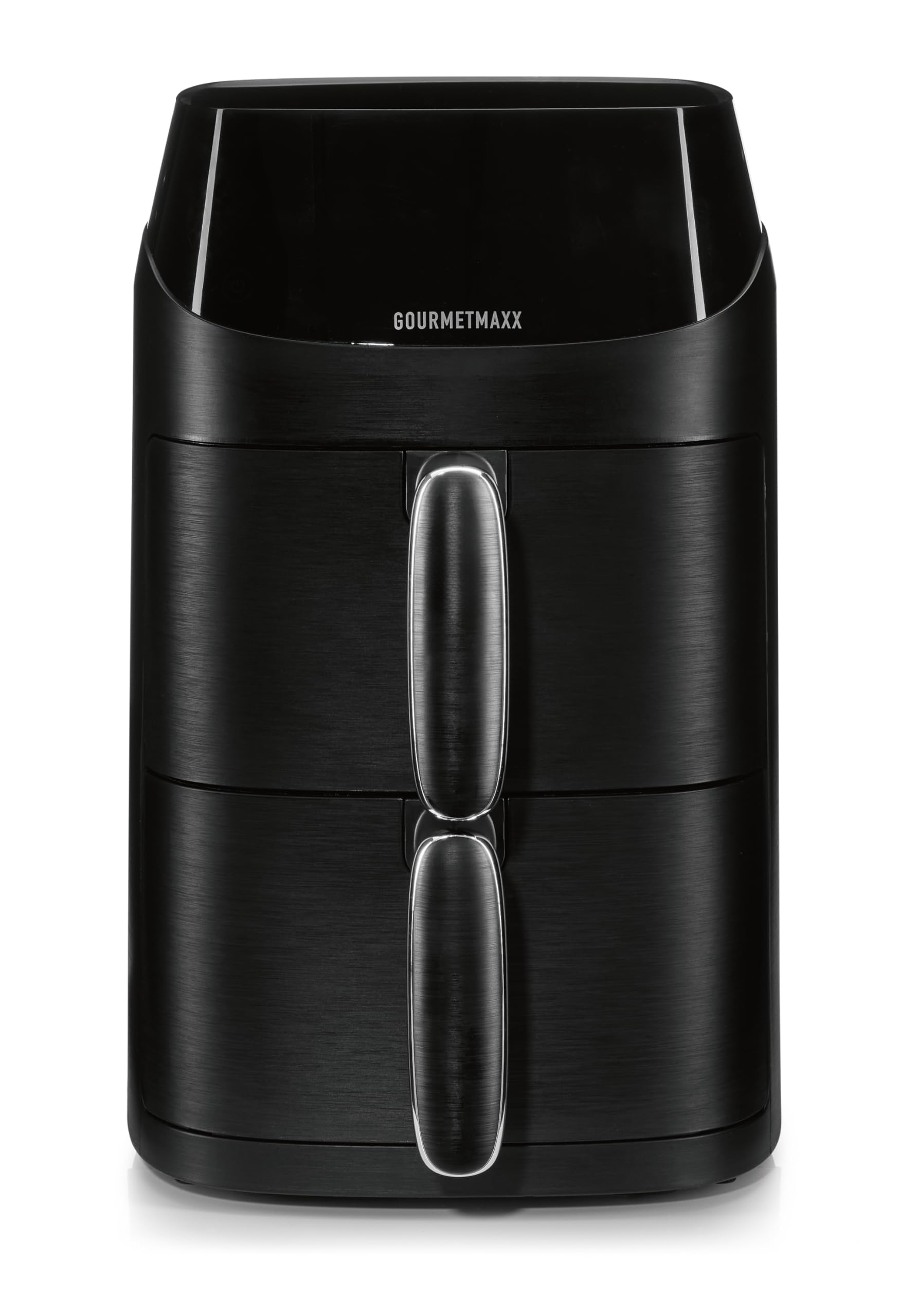 GOURMETmaxx FryUp Pionowa frytkownica na gorące powietrze z podwójną komorą XS, Airfryer z wyświetlaczem dotykowym MultiColour LED, 2 komory, pojemność 5 l (2 x 2,5 l), podwójna komora, 2 poziomy