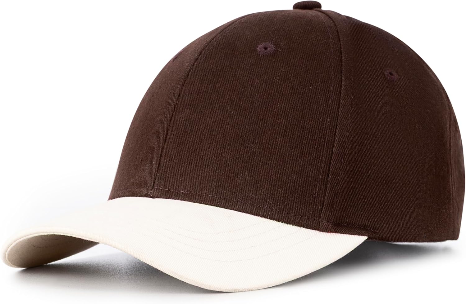 Mens Cap, Plain Baseball Cap, 100% Cotton, Adjustable Size, Casual Hat, Two Tone Color Combinations (White & Brown)