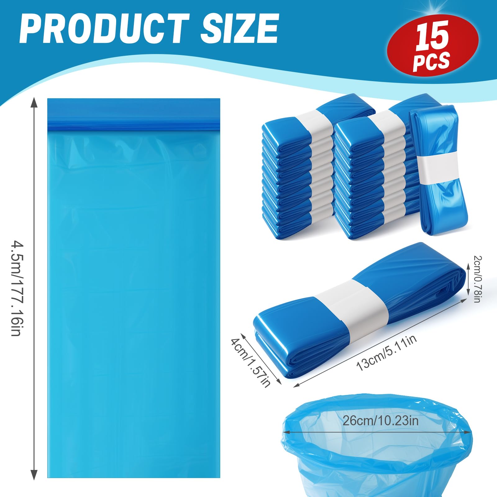 15 Recambios Contenedor de Pañales,4,5M Recambios de Papelera Pañales Bebe,Gran Capacidad Antiodor Bolsas Pañales Recambios