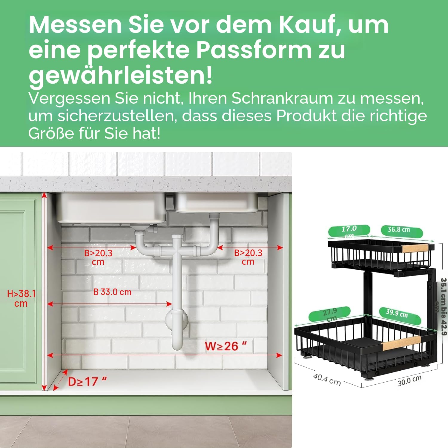 Kitstorack Metall Spülschrank Organizer, 1 Stück Unter Waschbecken Regal Organizer, 2-stufig Herausgleiten Ausziehbares Lagerregal für Küche, Badezimmer, Speisekammer, Schrank