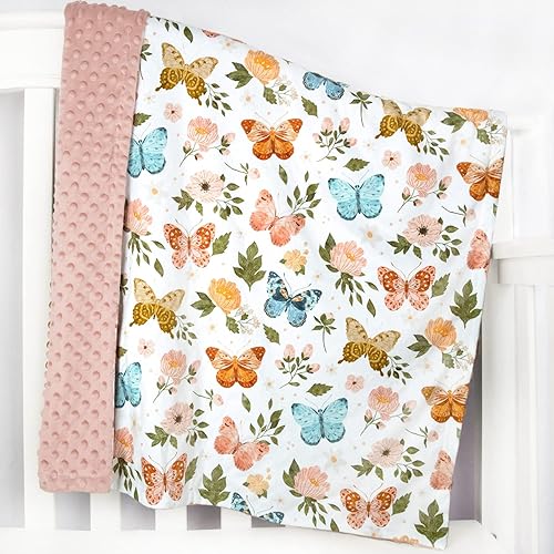 Miniatura 5 de HOMRITAR Manta de bebé floral para niñas, manta suave y cómoda de Minky con respaldo de puntos de doble capa, mantas de cama con estampado de
