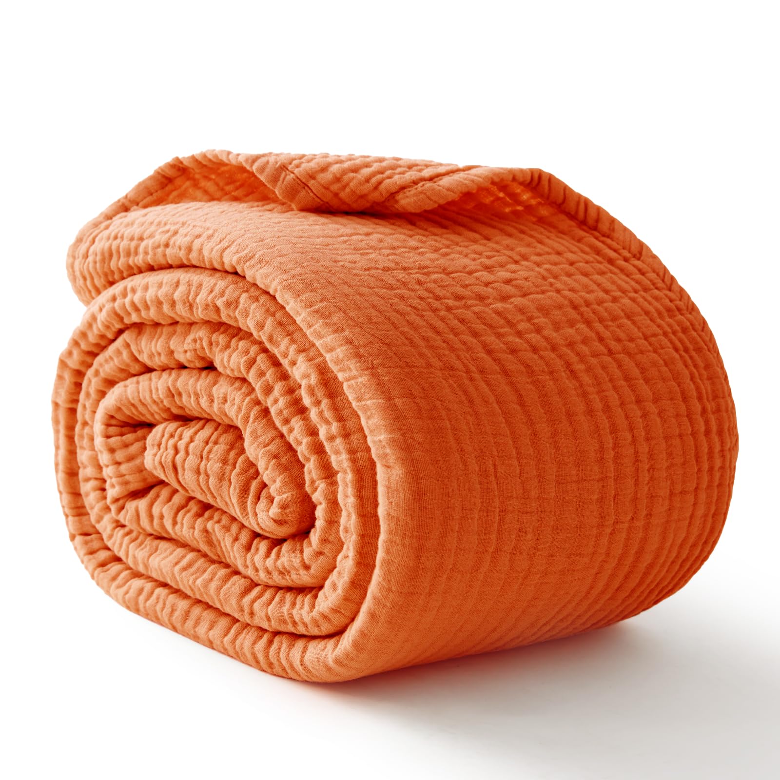Photo 1 of Kozyhvn 100% Cotton Muslin Blanket Queen 90" x 90", 6 Layers Breathable and Lightweight Cotton Throw Blankets for Bed, Soft Cooling Summer Gauze Blanket for Adults All Season, Orange