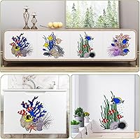 Vista 6 de 4 calcomanías autoadhesivas para asiento de inodoro bajo el mar, vida marina, acuarela, animales marinos, peces, algas marinas, coral