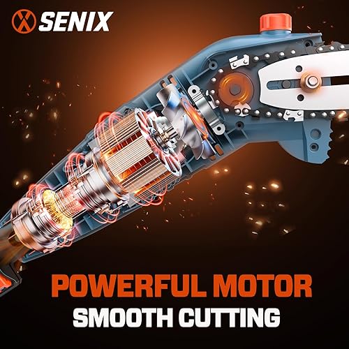 Miniatura 3 de SENIX CSPE6.5-M - Sierra de poste eléctrica con cable de 6.5 amperios con barra Oregon de 8 pulgadas y cadena, recortadora de árbol con poste de