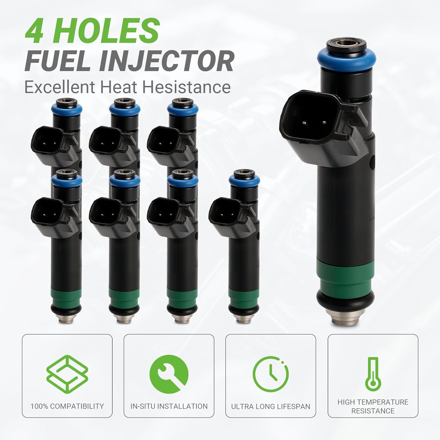 Fuel Injectors FJ475 Set of 8 Compatible with Chrysler Aspen Dodge Ram 1500 Durango Dakota Jeep Grand Cherokee Commander Mitsubishi Raider 4.7L V8# 53032704AC 53032704AB RL032704AB 800-1482N 8001482N