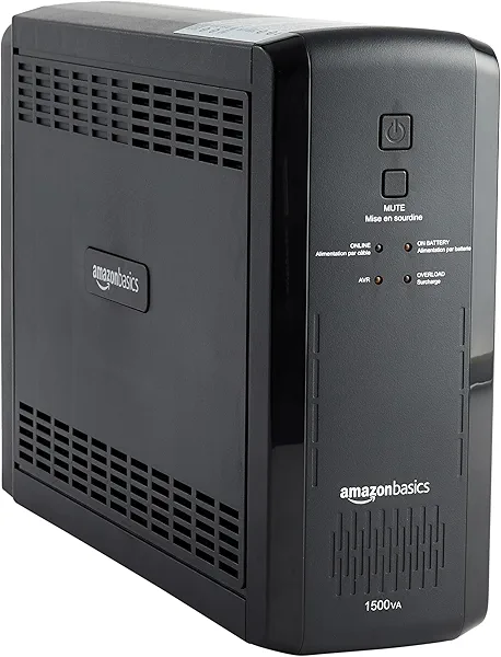 Amazon Basics UPS Battery Backup & Surge Protector 1500VA/900W, 10 Outlets, Line Interactive Uninterruptible Supply, for Power Outage Protection, Black