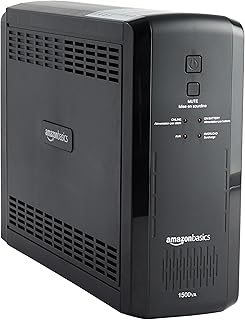 Amazon Basics Line-Interactive UPS 1500VA 900 Watt Surge Protector Battery Power Backup, 10 Outlets - Black