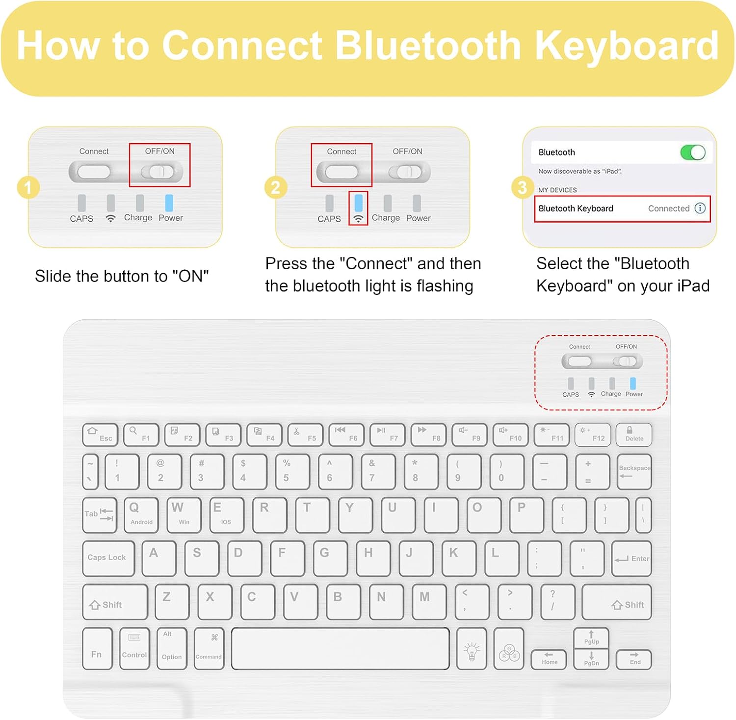 Soke for iPad (A16) 11th/10th Generation Case with Keyboard(2025/2022)-7 Color Backlight Wireless Detachable Folio Keyboard Cover with Built-in Pencil Holder for iPad 11/10.9 inch, Yellow Marble