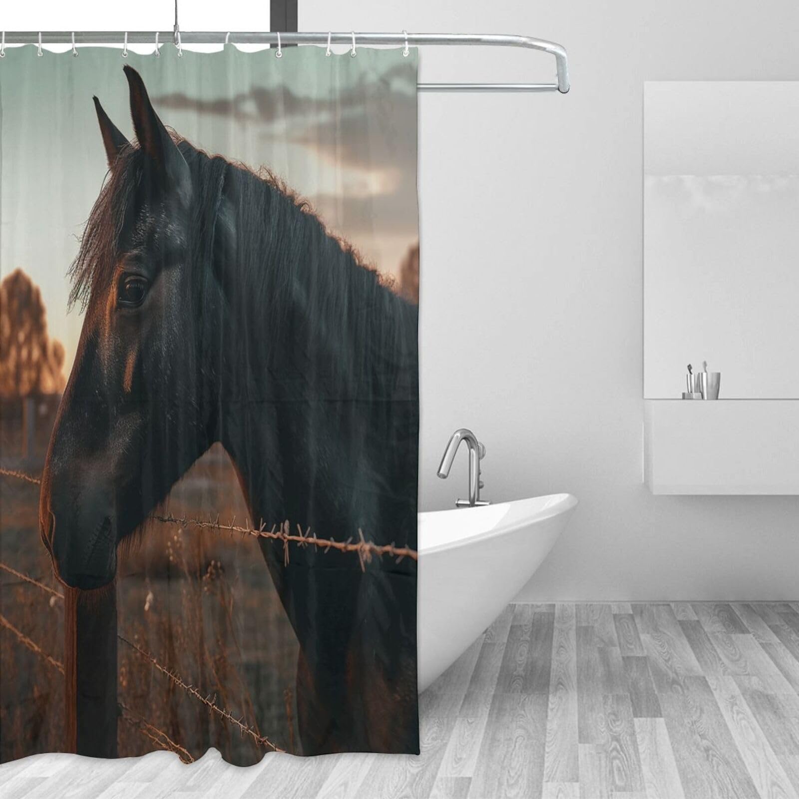 Rideau de douche imperméable 182x182 lavable avec motif cheval et crochets