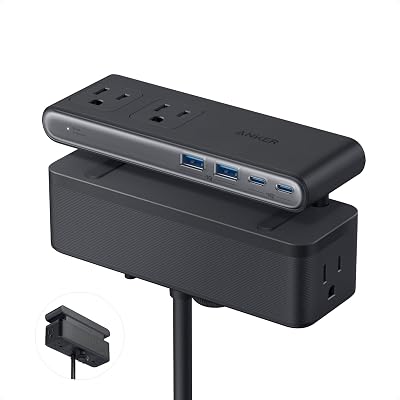 Anker Nano Power Strip, Desk Clamp, 70W Max, 1500J Surge Protector, 2 USB C | 6AC 5ft Extension Cord, Outlet Extender Desk Organizer Gaming Accessories Home Office Essentials, Fit 0.6~1.8'' Tabletop Edge