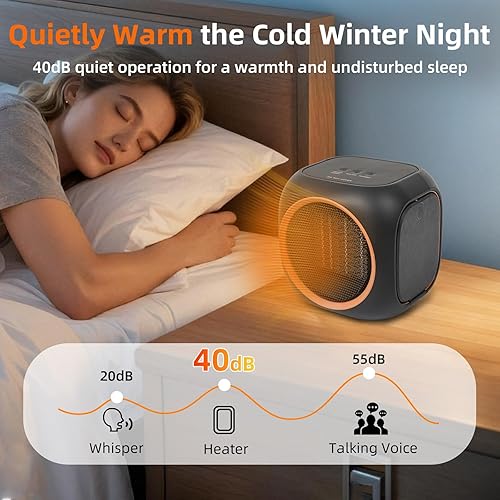 Miniatura 5 de Calentador de espacio con calentador de tazas, calentadores eléctricos para uso en interiores con termostato, calentador portátil para dormitorio,