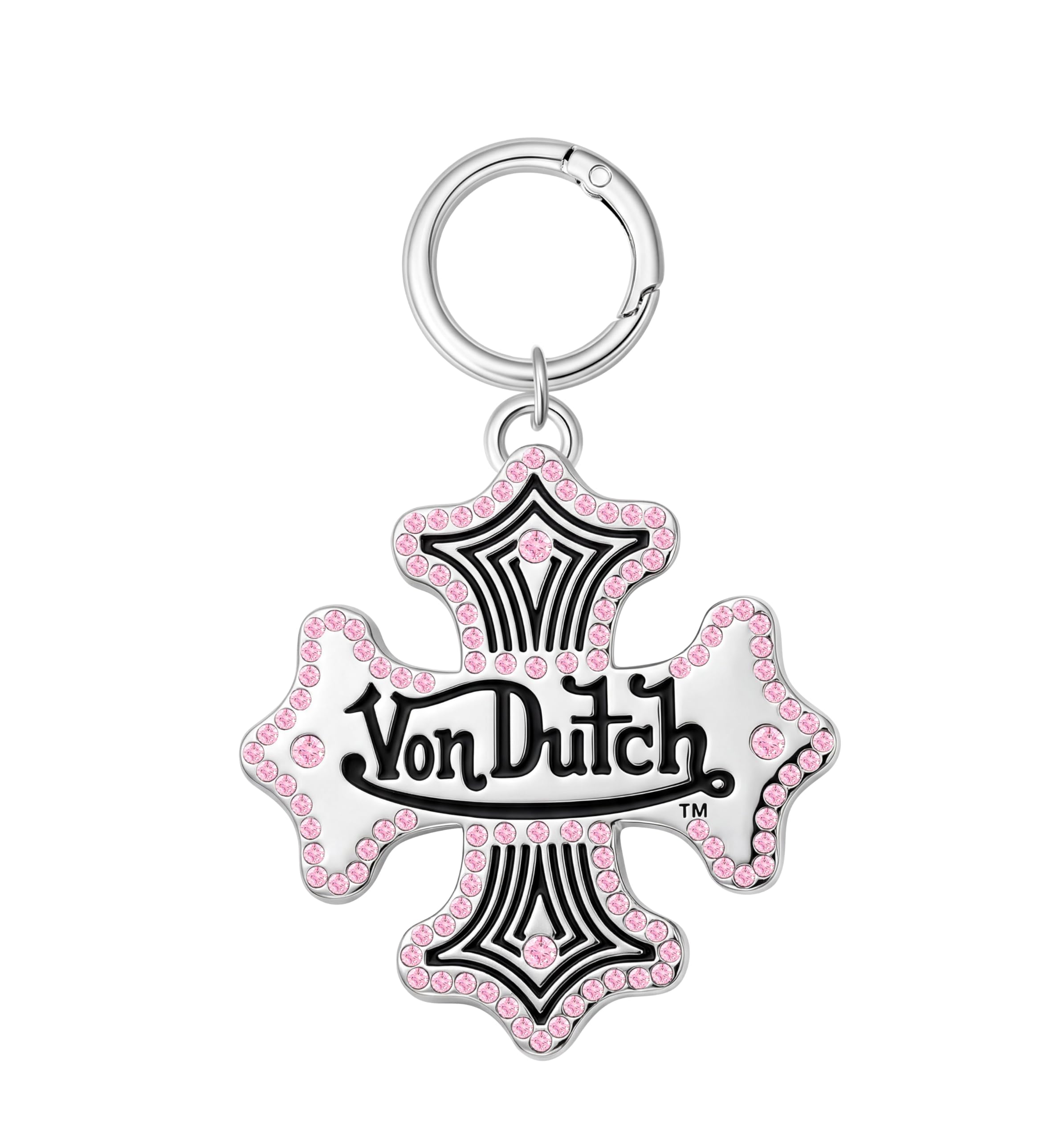 Rhinestone Chopper Cross - Pink, Hinged Key Ring