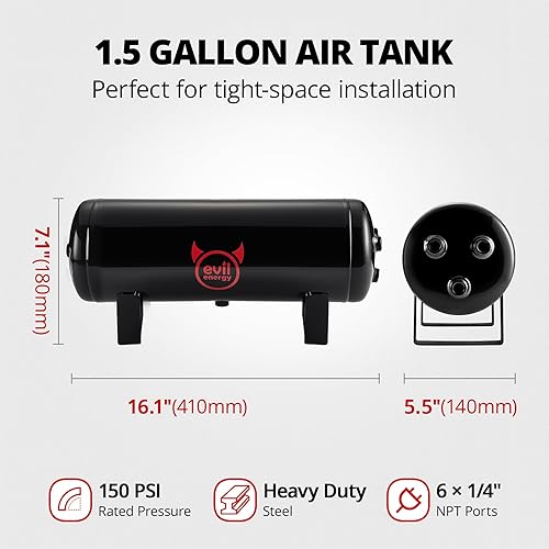 Miniatura 2 de EVIL ENERGY Kit de compresor de aire y tanque de 1.5 galones, 6 puertos, 14" NPT 150 PSI nominal 12V compresor de tanque de aire para camión, bocina