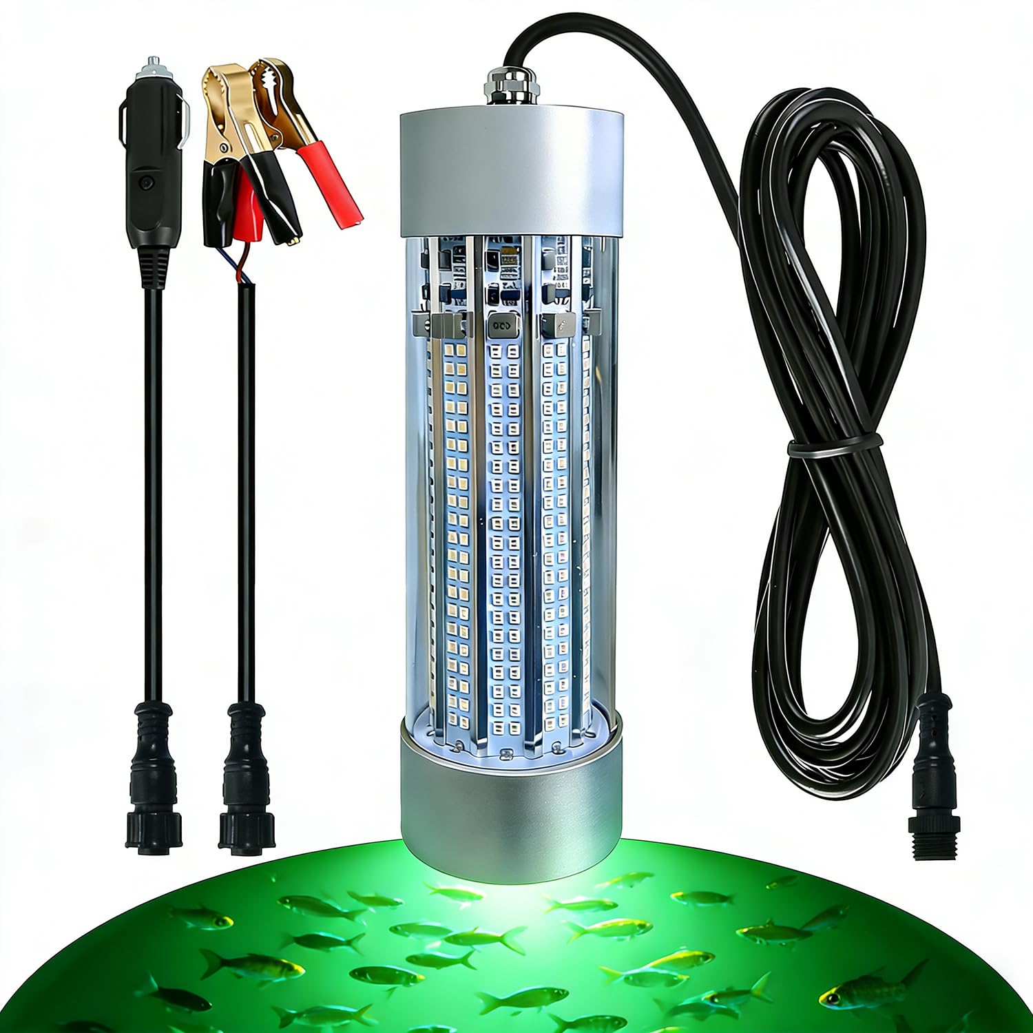 Luces de pesca subacuáticas para exteriores, superbrillantes, 12 V, 30 W, 70 W, 100 W, 6000-12000 lm, IP68, impermeable, luz LED verde, luz de pesca sumergible para pesca nocturna con cable