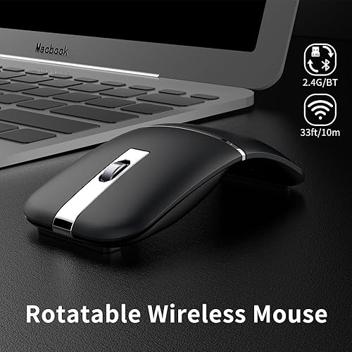 Miniatura 8 de Ratón de viaje Bluetooth Arc - BT y 2.4G modo dual inalámbrico, recargable, delgado y giratorio, 3 DPI ajustables, mouse óptico USB silencioso para