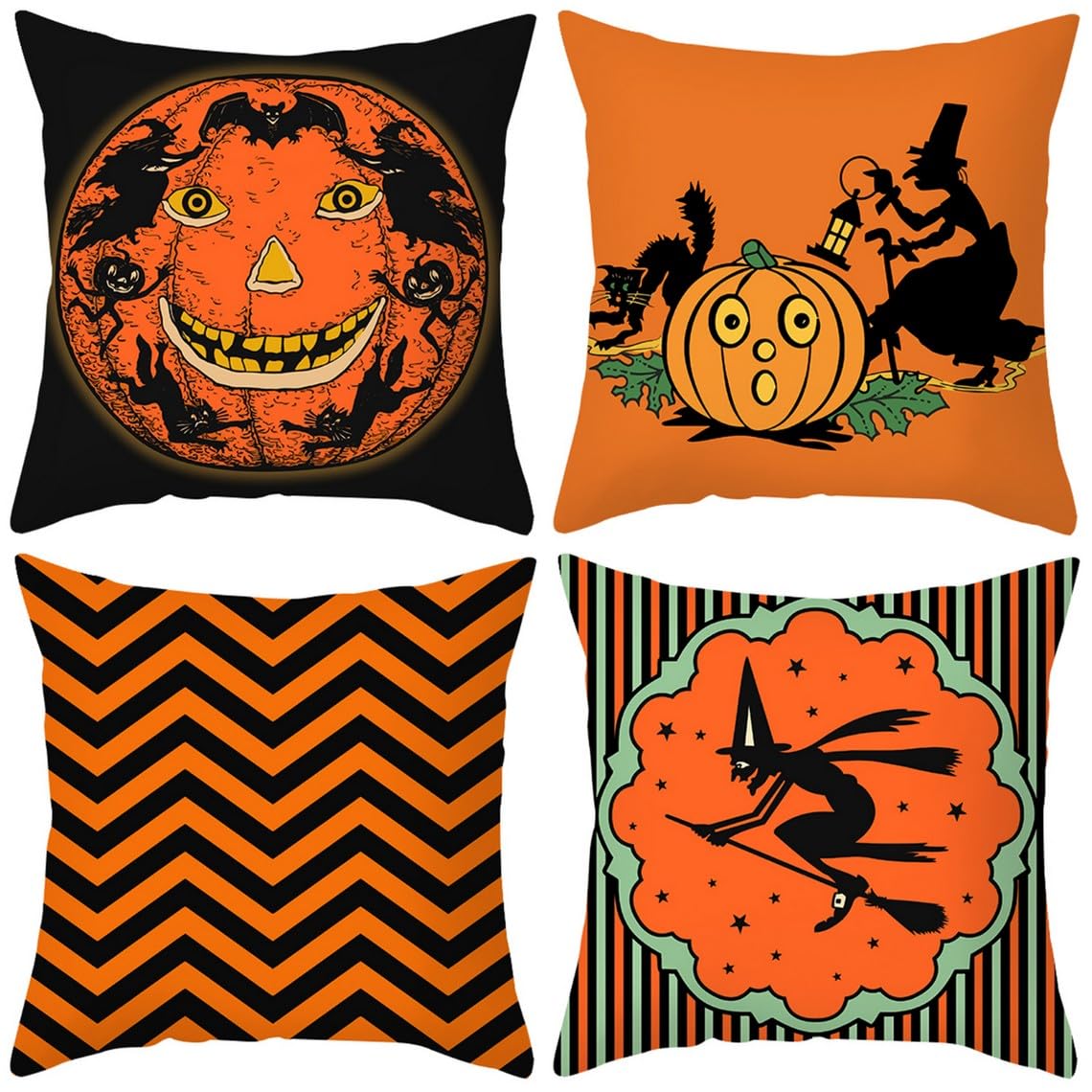 Chenlane Silk Bed Pillow Covers Standard Size Cotton Cushion Queen Halloween, Couch Bright Smooth Thickened 50x50 cm, 4Pcs