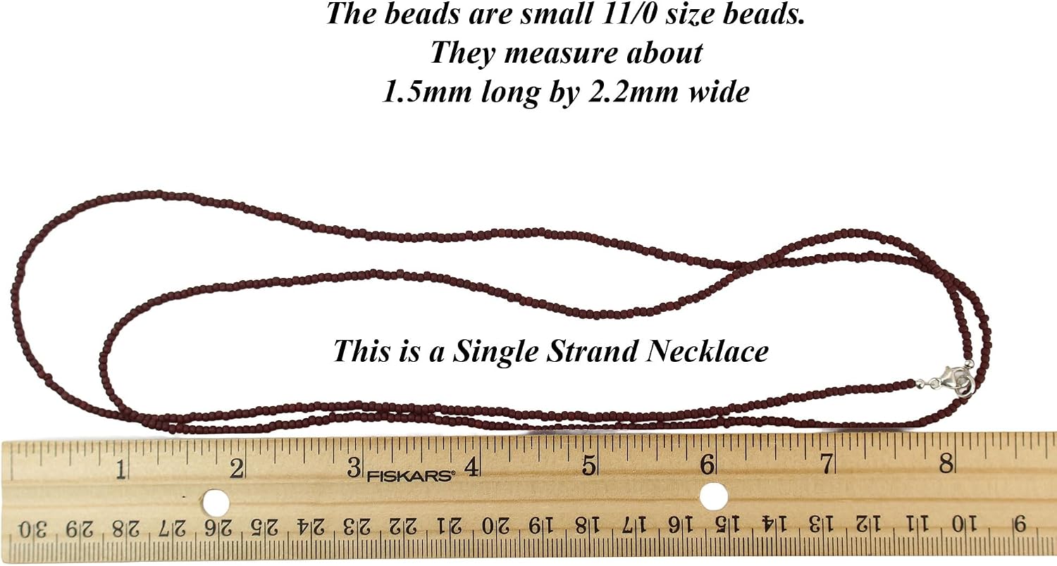 Handmade Matte Brown Seed Bead Necklace, Thin 1.5mm Single Strand