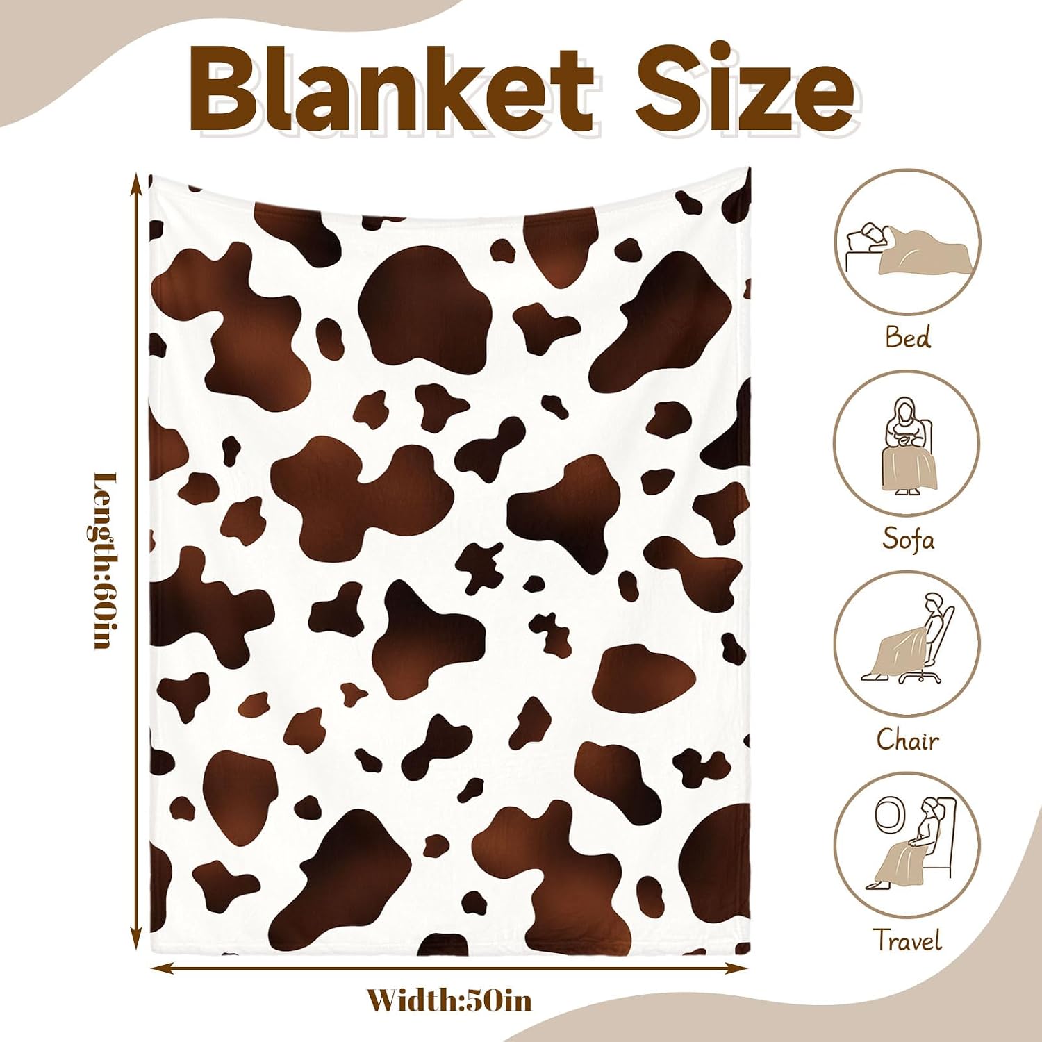 Remagr 5 Pcs Western Cow Print Gifts Sets for Women Include 50 x 60'' Cowhide Throw Blanket Canvas Tote Cosmetic Bag Sleep Mask Western Throw Pillow Cover Decor for Mother's Day Cowgirl Mom Cow Lover