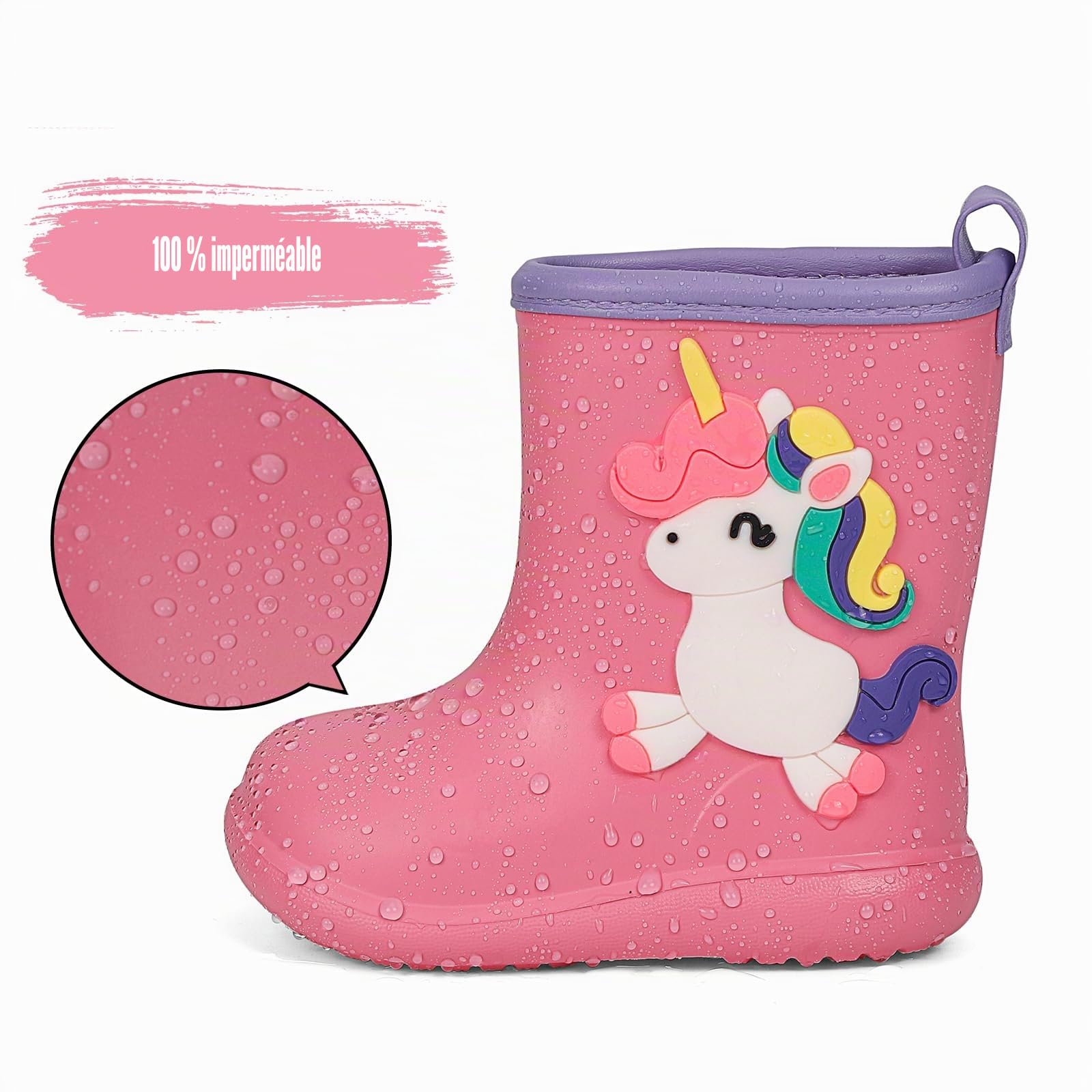 MASOCIO Bottes de Pluie Enfant Fille Garçon Botte Caoutchouc Léger Chaussure Impermeable Enfant de Dessin Animé d'animaux Mignons Taille 20-30
