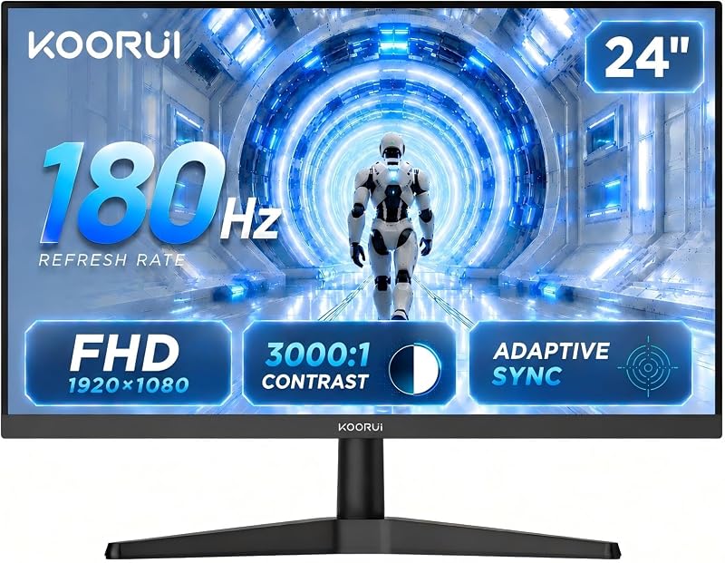 Monitor para juegos de 24 pulgadas, pantalla VA FHD 1080P de 180 Hz con contraste 3000:1, cuidado de la vista, HDMI y VGA, montaje VESA de 100 x 100 mm para dormitorio, configuración de pantalla dual, juegos de PC y consola