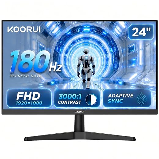 KOORUI 24 Inch Computer Monitor -FHD 1080P Gaming Monitor 165Hz VA 1ms, AdaptiveSync Technology, LED Monitors with Ultra-Thin, HDMI X2 /DP, VESA Compatible, Tilt Adjustable, Eye Care 24E4