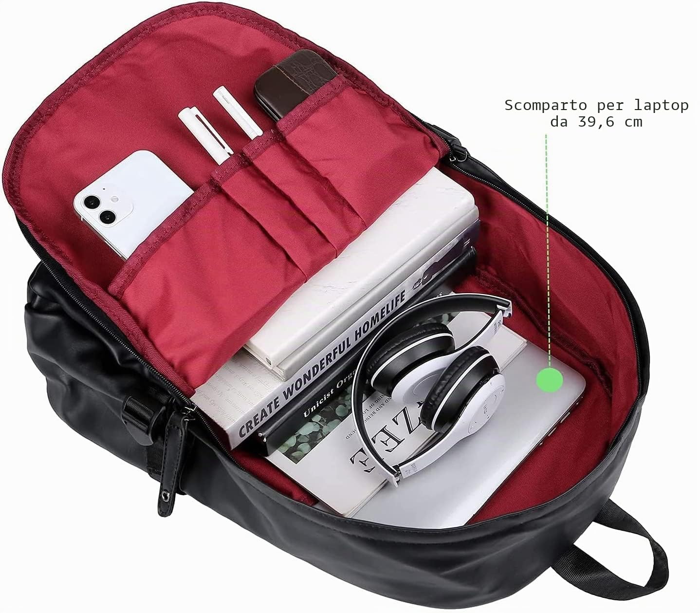 Baosha BP-20, zaino da giorno con spalline in ecopelle, borsa unisex per computer portatili con schermo da 15,6 pollici (39,6 cm)