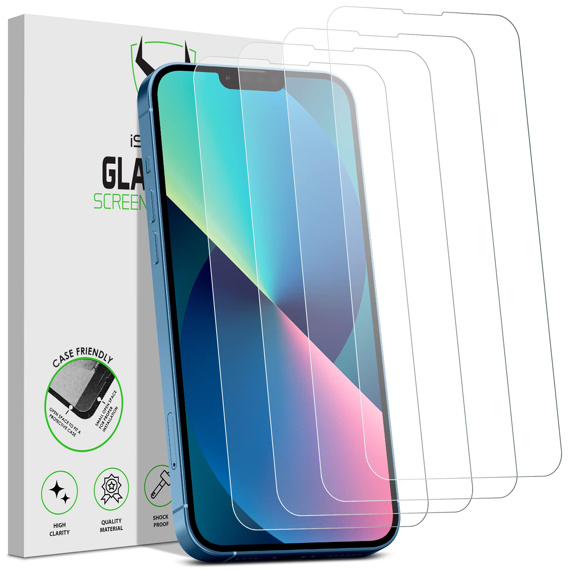 iSOUL Screen Protector Compatible With iPhone 13 Mini 5.4 Inch, Tempered Glass HD Film, 4-Pack