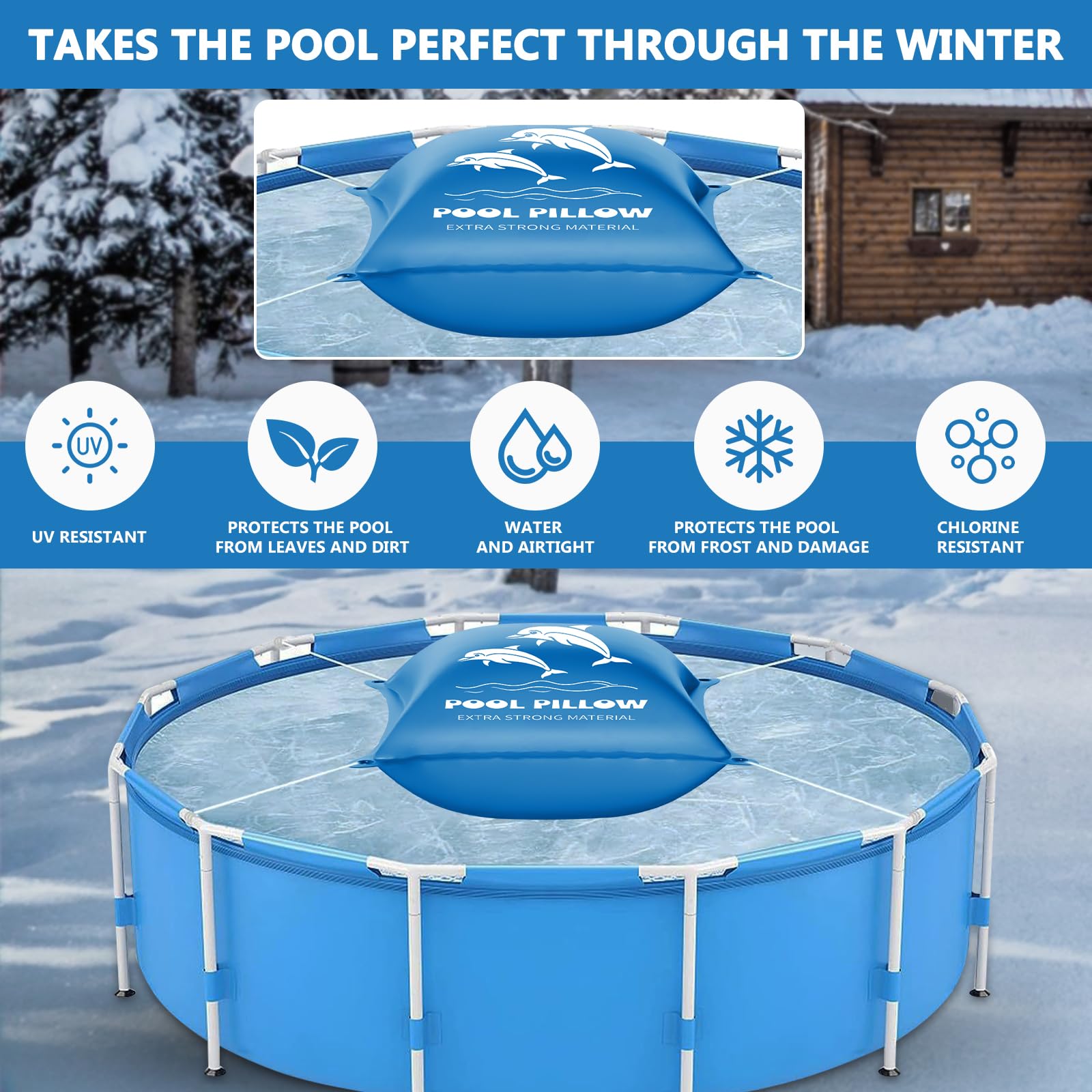 Coussin de Piscine pour l'hiver, XXL 120 x 120 cm Coussin d'air de Piscine, Flotteur Hivernage Piscine, Coussin Piscine Hivernage avec Valve de Sécurité avec Kit de Réparation,Double Couture
