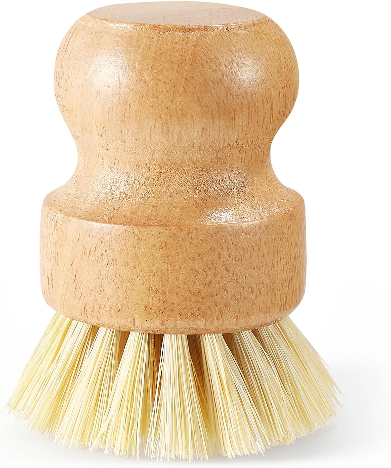 Wooden Dish Brush with Metal Stand Handheld Bamboo Wok Brush Scrubber for Dishes Pans Pots Fruit and Veggie Washing(1,Beige)