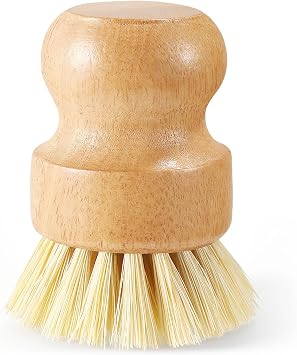 Wooden Dish Brush Handheld Bamboo Wok Brush Scrubber for Dishes Pans Pots Fruit and Veggie Washing1,Beige