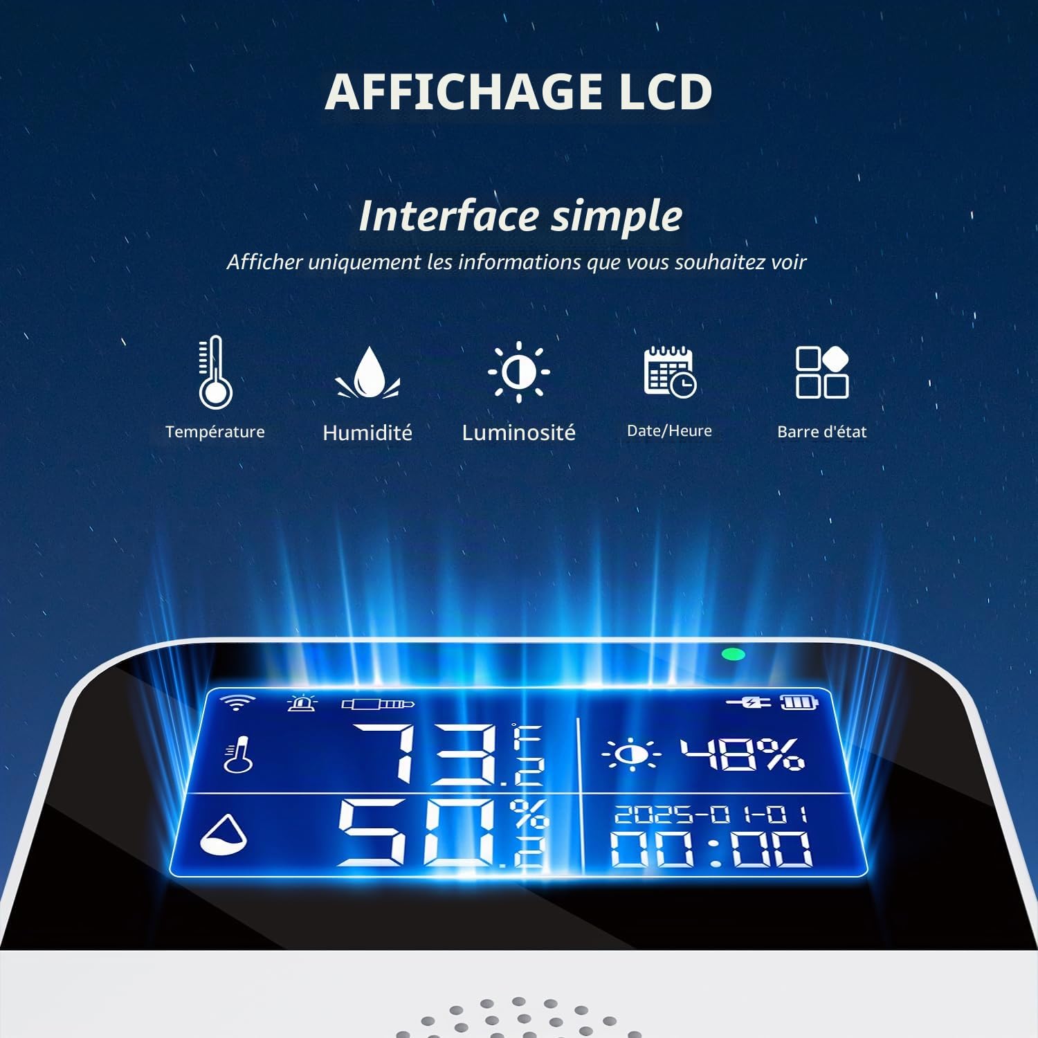 Tuya Capteur de température WiFi avec sonde externe étanche, moniteur intelligent de température et d'humidité avec écran LCD rétroéclairé, alarme buzzer et alerte de notification d'application
