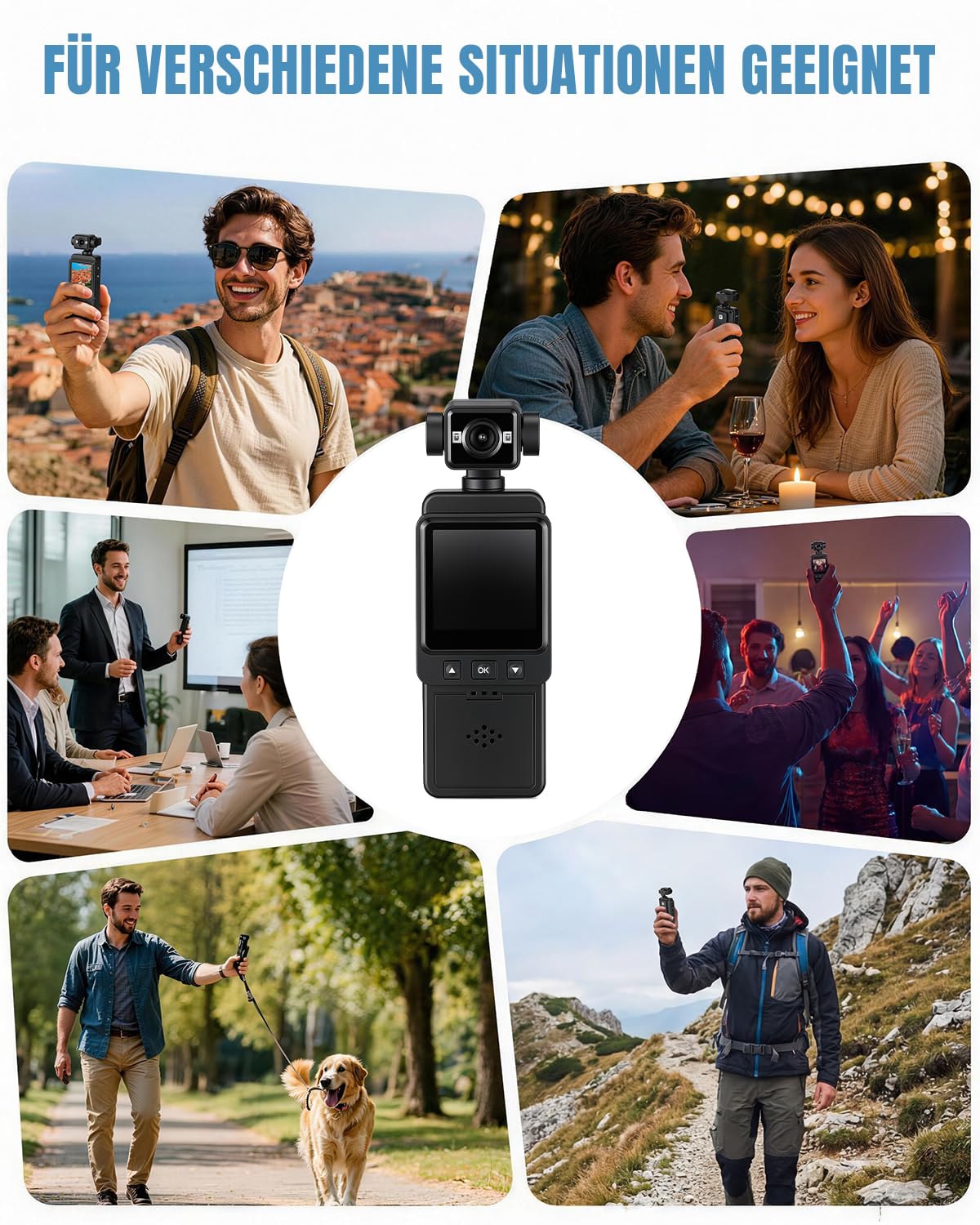 Körperkamera Bodycam Vlog Kamera, 4K Mini Sports Action Cam mit 270° Drehbarem Objektiv, Tragbare POV Camera Taschenkamera für Vlogging, Reisen, Sicherheit und Arbeit, Schwarz