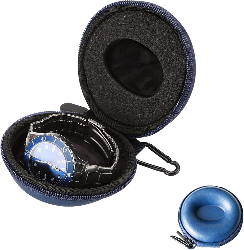 Travel Watch Case PU Leather Box Display Men Women | zipper closure keeps watch case securely shut, preventing accidental opening during transit.(blue)