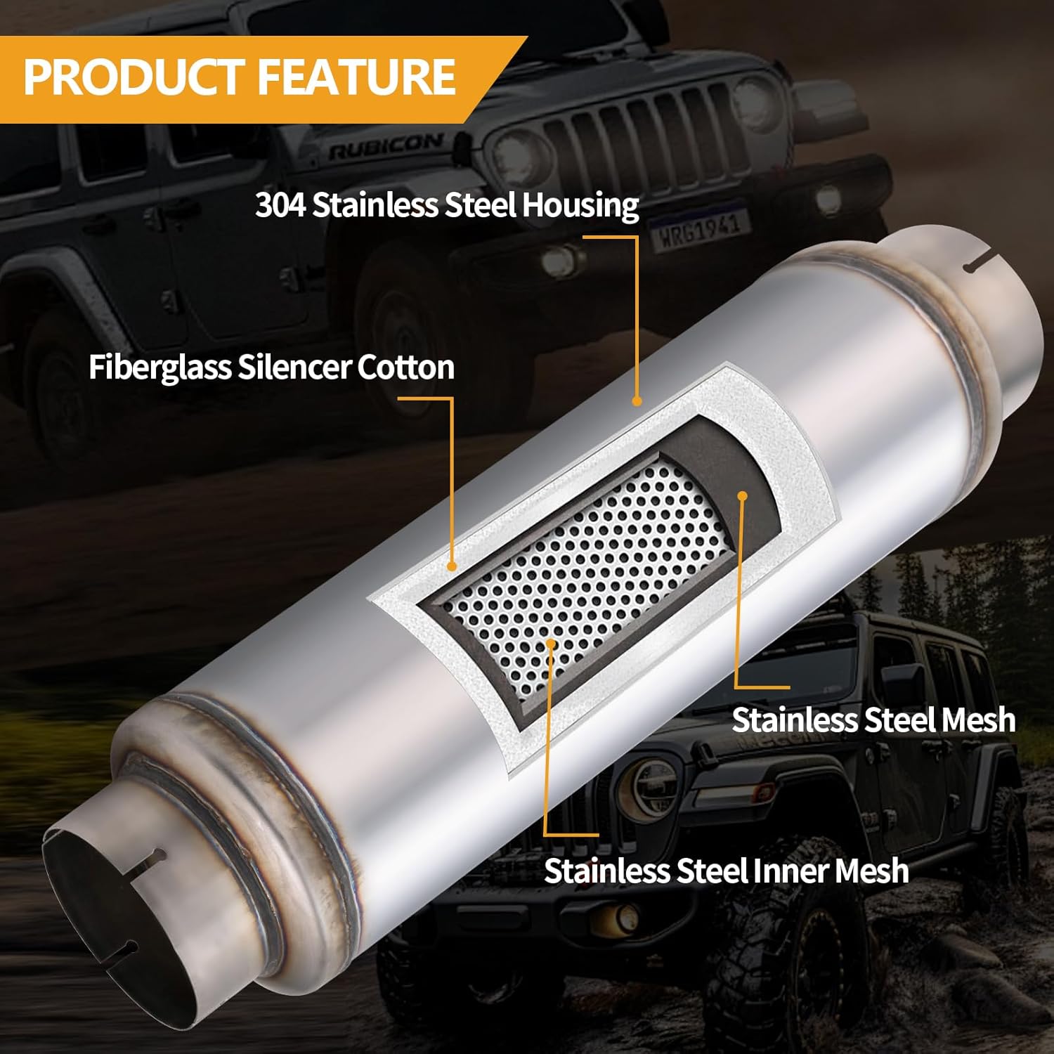 5 Inch Exhaust Muffler with Clamp, 5" Inlet/Outlet 30" Overall Length Resonator, Stainless Steel Straight Through Design Performance Muffler with Clamp, 1 PC