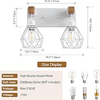 Vista 4 de Juego de 2 luces de tocador estilo granja para baño, accesorios de iluminación de madera blanca sobre espejo, apliques rústicos de pared